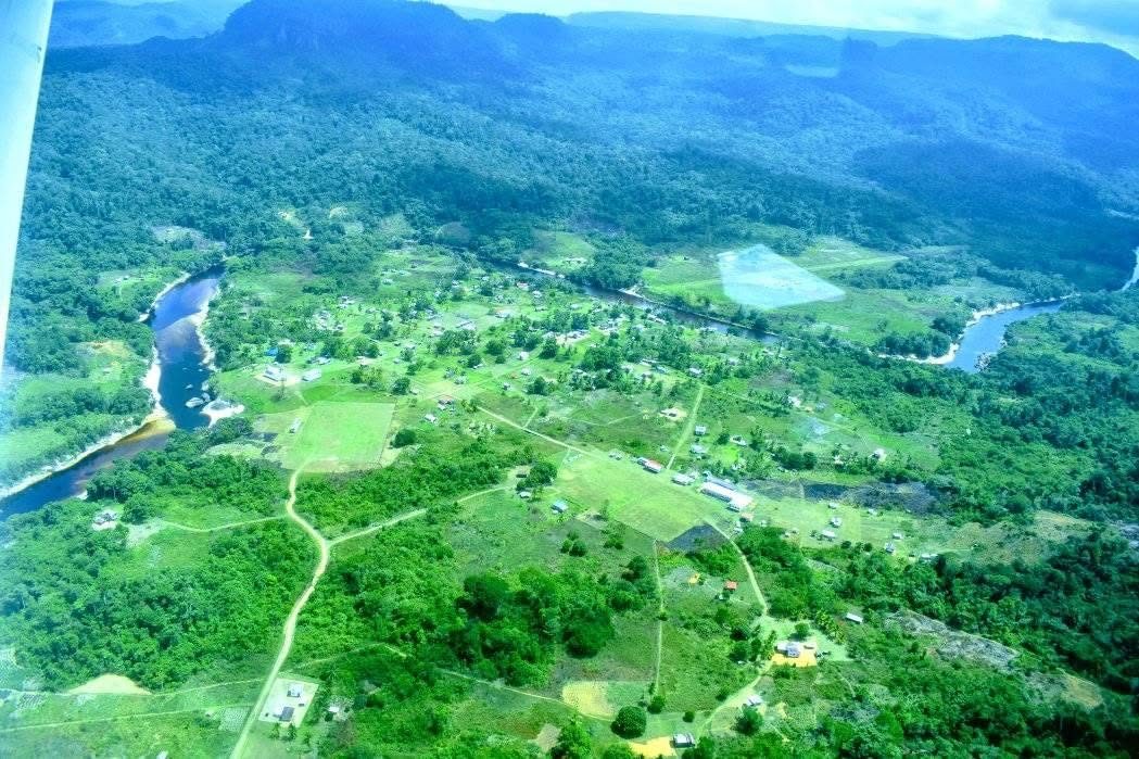 Aerial view of Paruima Village, Upper Mazaruni, Guyana