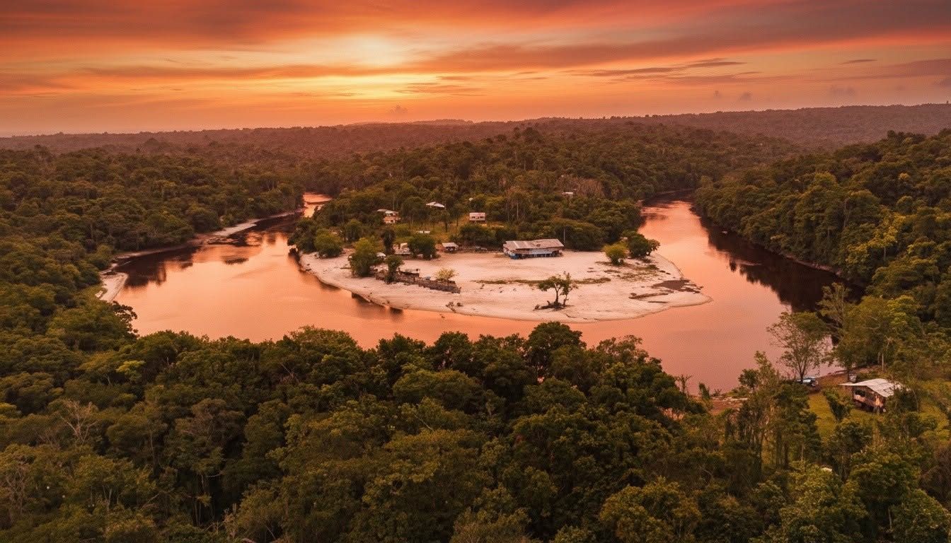 Sunset over the river at Malali Reservation, Guyana